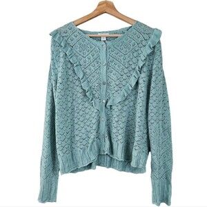 Sundance Emery Pointelle Demure Modest Eyelet Button Down Linen Cardigan XL NWOT